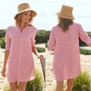 Frank & Eileen Mary Linen Shirtdress Red White Stripe Classic Shirt Dress Sz XL